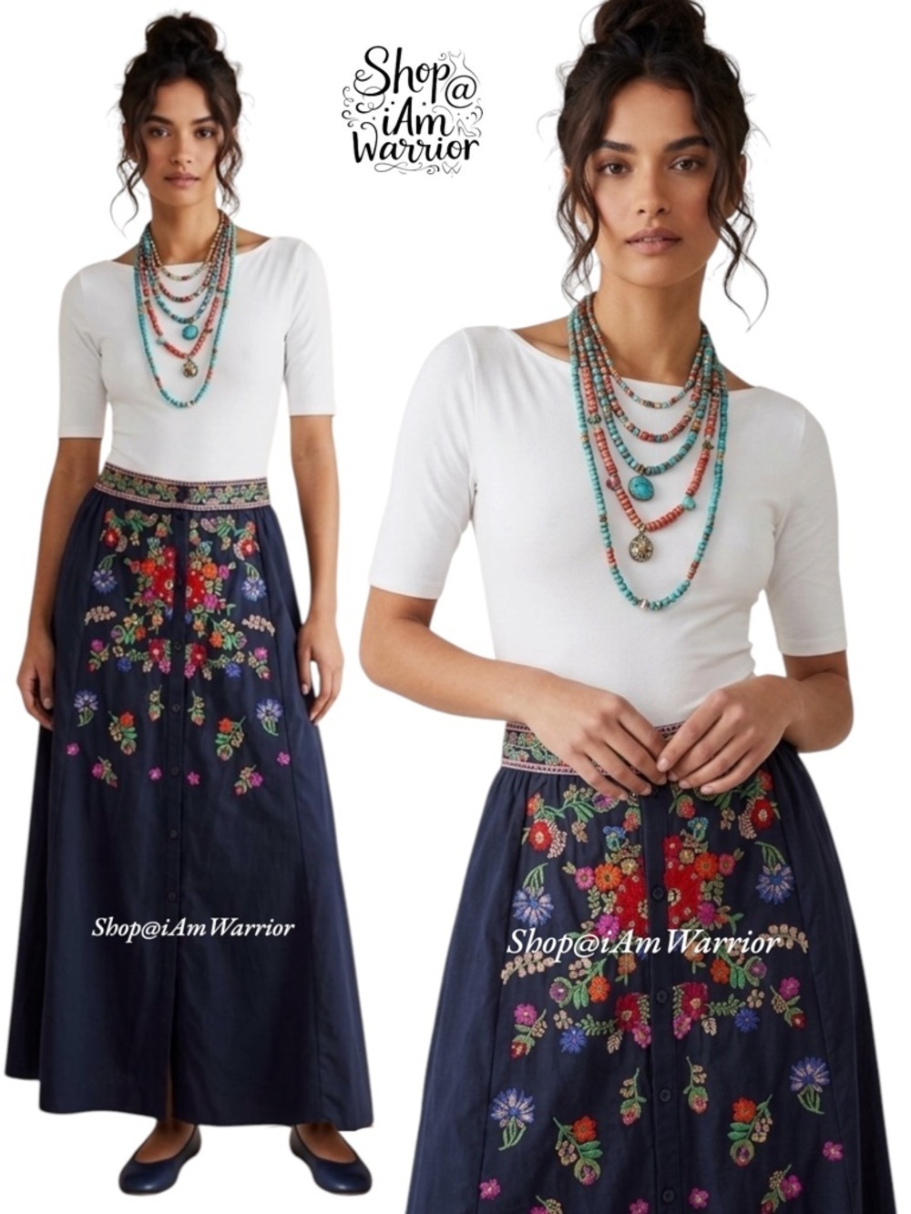 Lulumari Bohemian Floral Embroidered Maxi Skirt Artisanal Detailing *iamwarrior